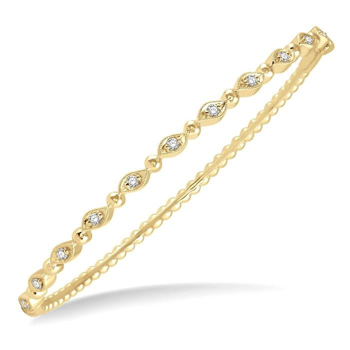 1/4 Ctw Marquise Link Round Cut Stackable Diamond Bangle in 14K Yellow Gold