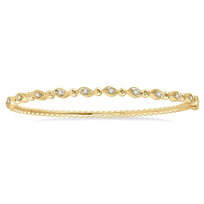 1/4 Ctw Marquise Link Round Cut Stackable Diamond Bangle in 14K Yellow Gold