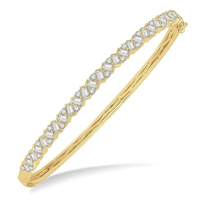 2 Ctw Zigzag Baguette and Round Cut Diamond Bangle in 14K Yellow Gold