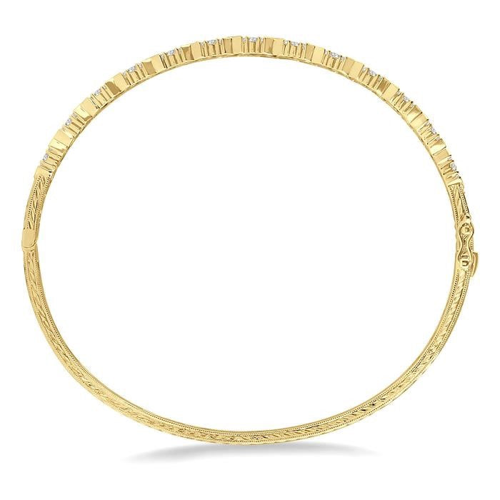 2 Ctw Zigzag Baguette and Round Cut Diamond Bangle in 14K Yellow Gold
