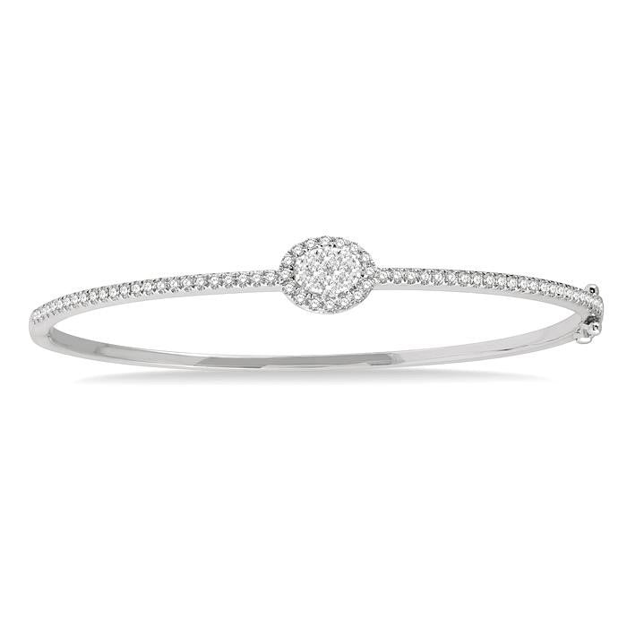 Stackable Oval Shape Halo Shine Bright Essential Diamond Bangle