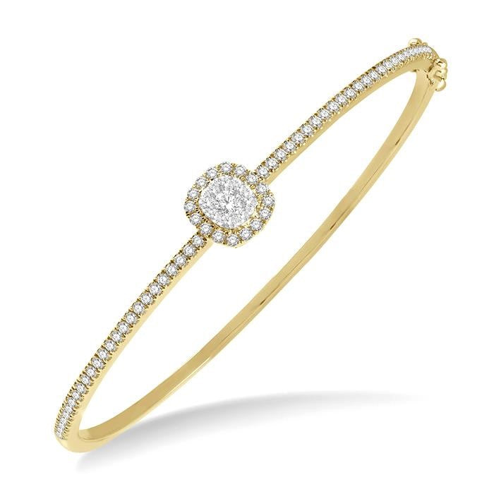 1 Ctw Cushion Shape Shine Bright Round Cut Diamond Stackable Bangle in 14K Yellow and White Gold