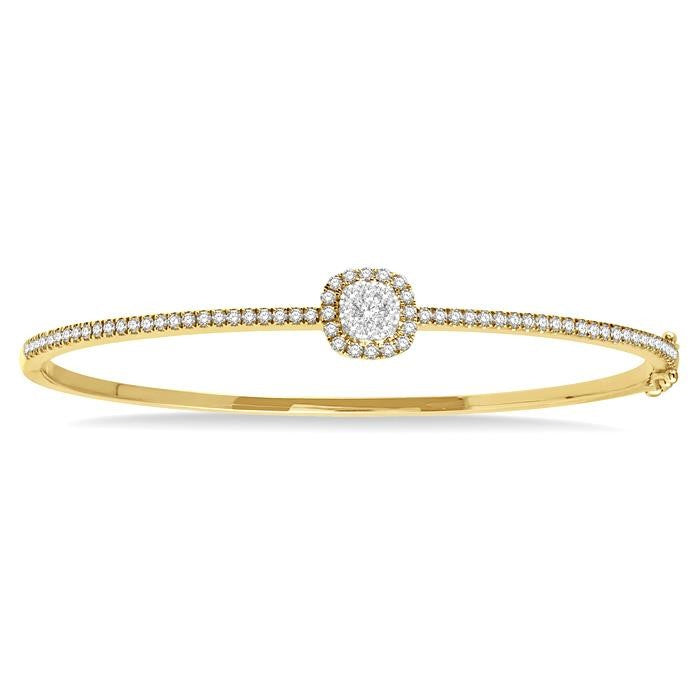 1 Ctw Cushion Shape Shine Bright Round Cut Diamond Stackable Bangle in 14K Yellow and White Gold