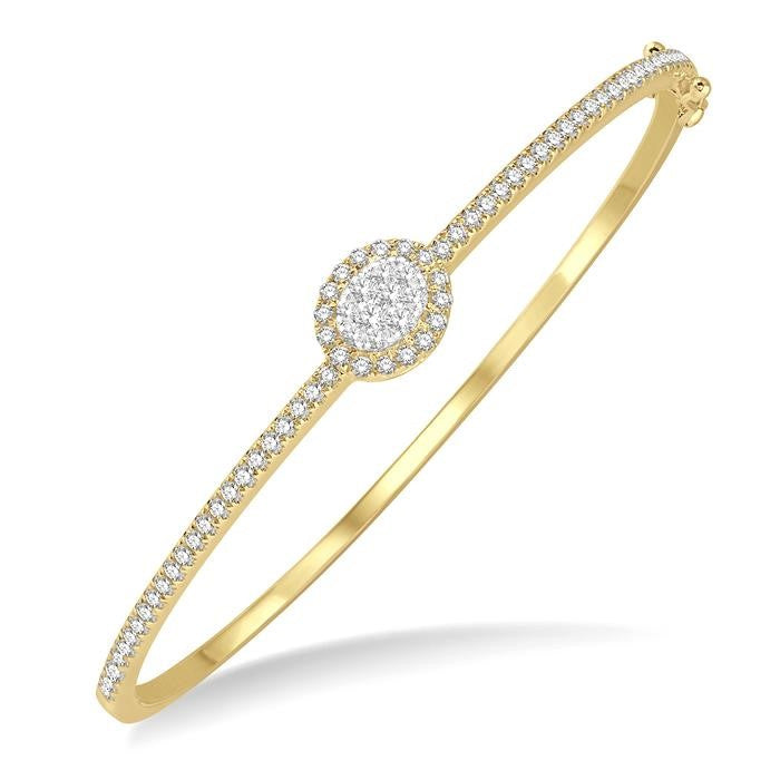 1 Ctw Oval Shape Shine Bright Round Cut Diamond Stackable Bangle in 14K Yellow and White Gold