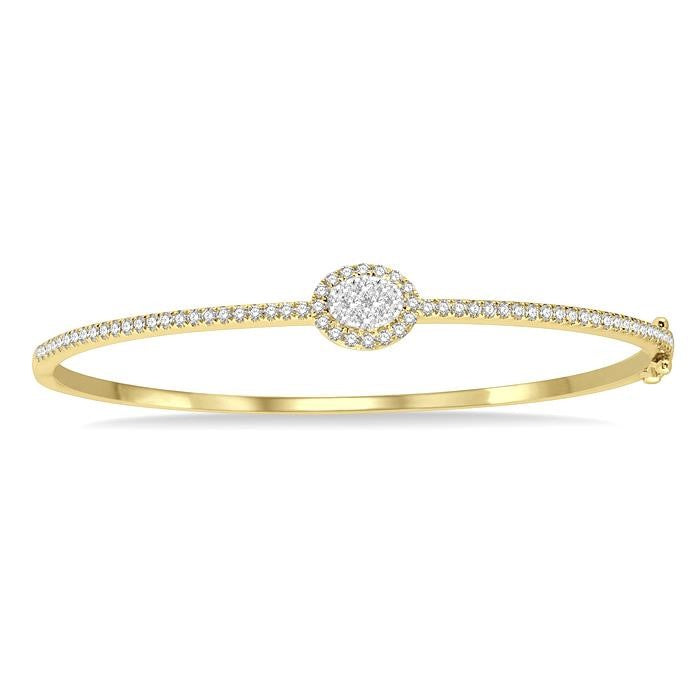 1 Ctw Oval Shape Shine Bright Round Cut Diamond Stackable Bangle in 14K Yellow and White Gold