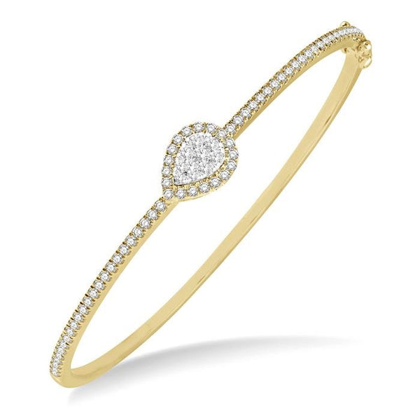 1 Ctw Pear Shape Shine Bright Round Cut Diamond Stackable Bangle in 14K Yellow and White Gold