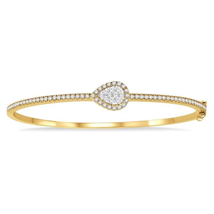 1 Ctw Pear Shape Shine Bright Round Cut Diamond Stackable Bangle in 14K Yellow and White Gold