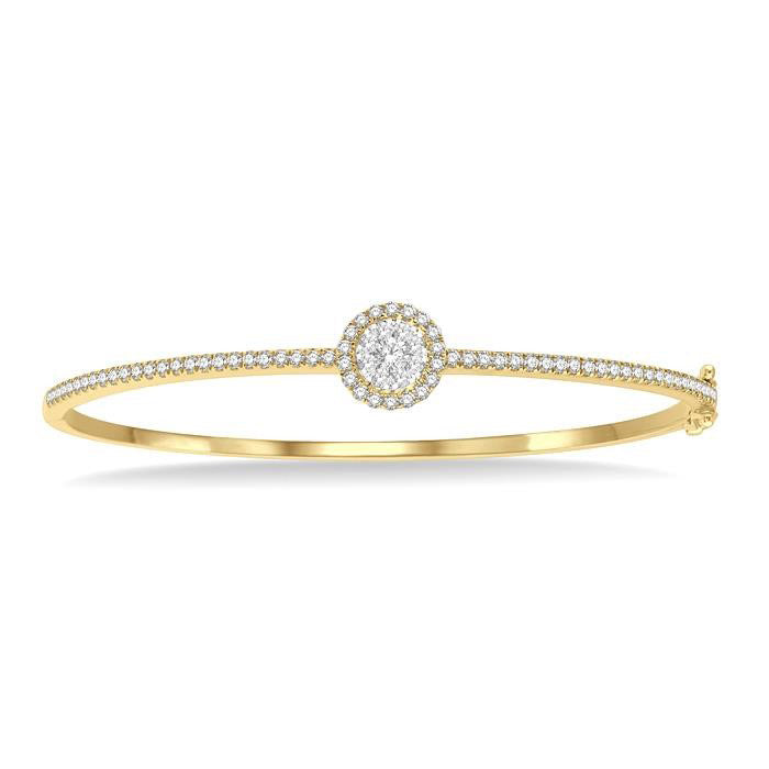 Stackable Round Shape Halo Shine Bright Essential Diamond Bangle