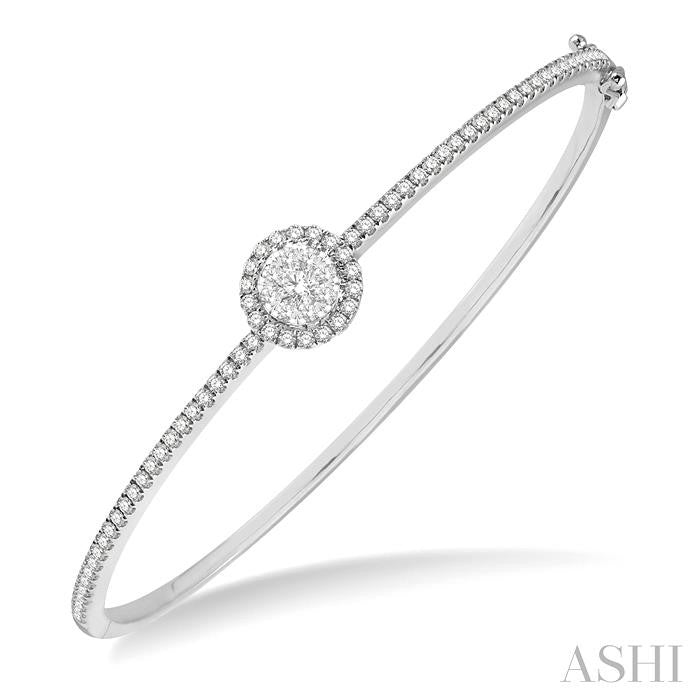 1 Ctw Circular Shine Bright Round Cut Diamond Stackable Bangle in 14K White Gold