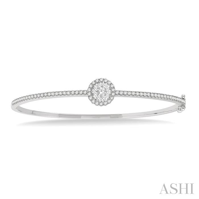 1 Ctw Circular Shine Bright Round Cut Diamond Stackable Bangle in 14K White Gold