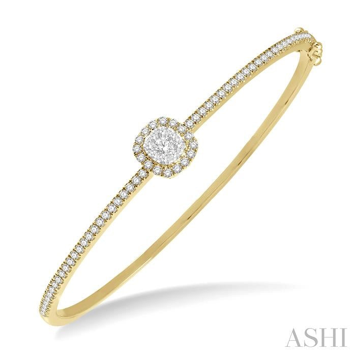 1 Ctw Cushion Shape Shine Bright Round Cut Diamond Stackable Bangle in 14K Yellow and White Gold
