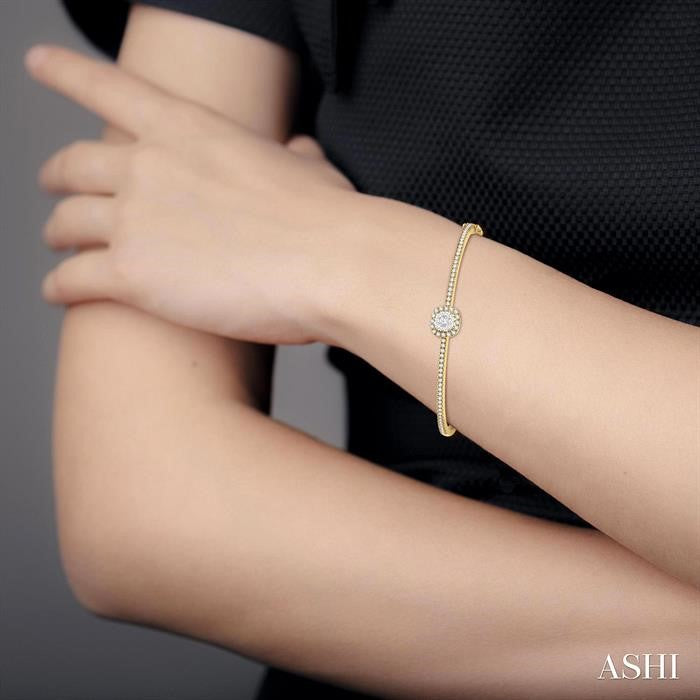 1 Ctw Cushion Shape Shine Bright Round Cut Diamond Stackable Bangle in 14K Yellow and White Gold