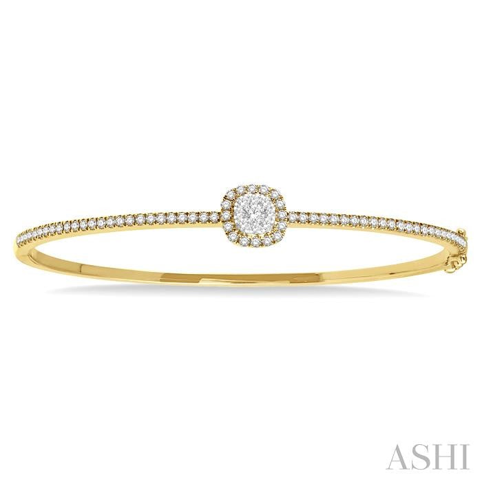 1 Ctw Cushion Shape Shine Bright Round Cut Diamond Stackable Bangle in 14K Yellow and White Gold