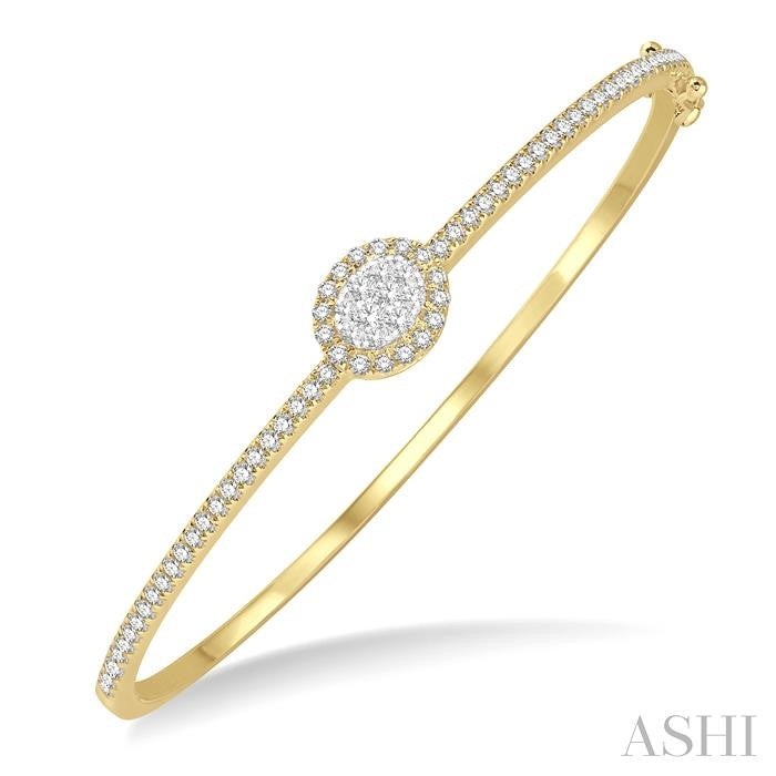 1 Ctw Oval Shape Shine Bright Round Cut Diamond Stackable Bangle in 14K Yellow and White Gold