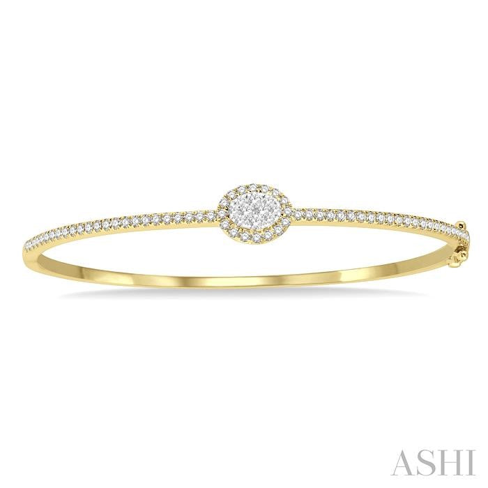 1 Ctw Oval Shape Shine Bright Round Cut Diamond Stackable Bangle in 14K Yellow and White Gold