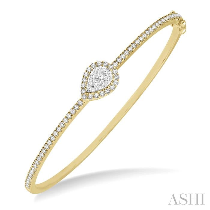 1 Ctw Pear Shape Shine Bright Round Cut Diamond Stackable Bangle in 14K Yellow and White Gold