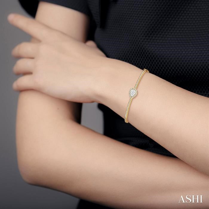 1 Ctw Pear Shape Shine Bright Round Cut Diamond Stackable Bangle in 14K Yellow and White Gold