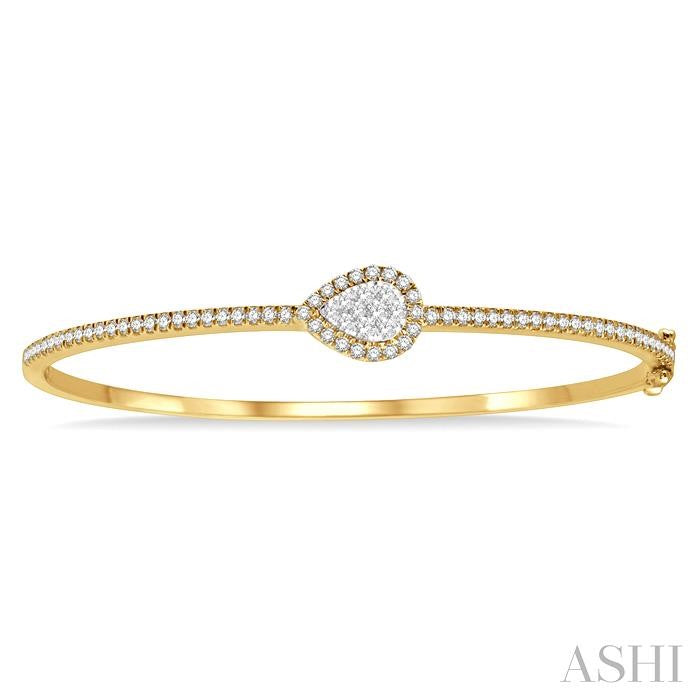 1 Ctw Pear Shape Shine Bright Round Cut Diamond Stackable Bangle in 14K Yellow and White Gold