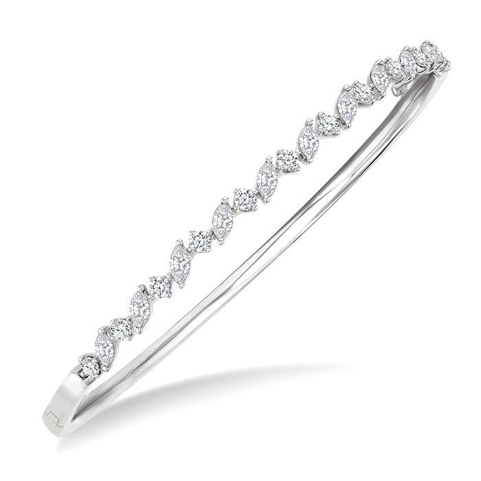 1 1/3 Ctw Marquise and Round Cut Diamond Stackable Bangle in 14K White Gold