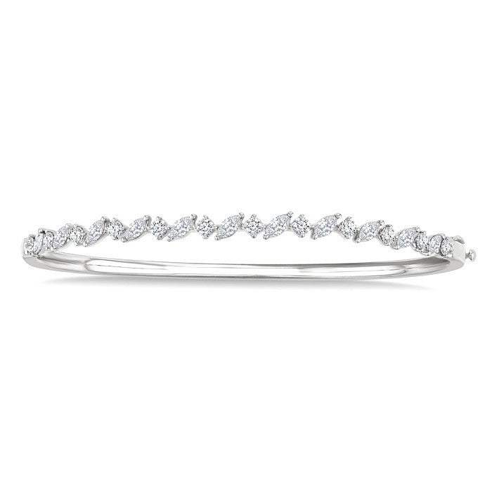 1 1/3 Ctw Marquise and Round Cut Diamond Stackable Bangle in 14K White Gold