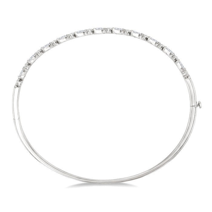 1 1/3 Ctw Marquise and Round Cut Diamond Stackable Bangle in 14K White Gold