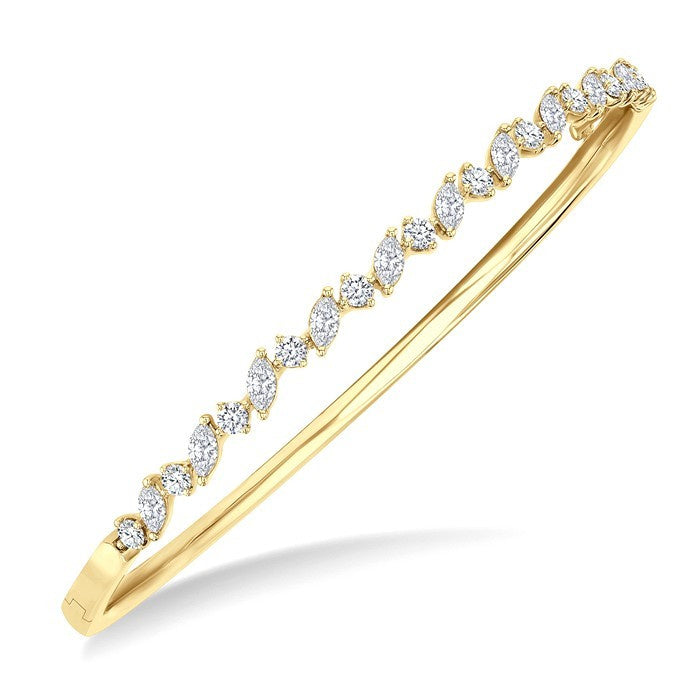 1 1/3 Ctw Marquise and Round Cut Diamond Stackable Bangle in 14K Yellow Gold
