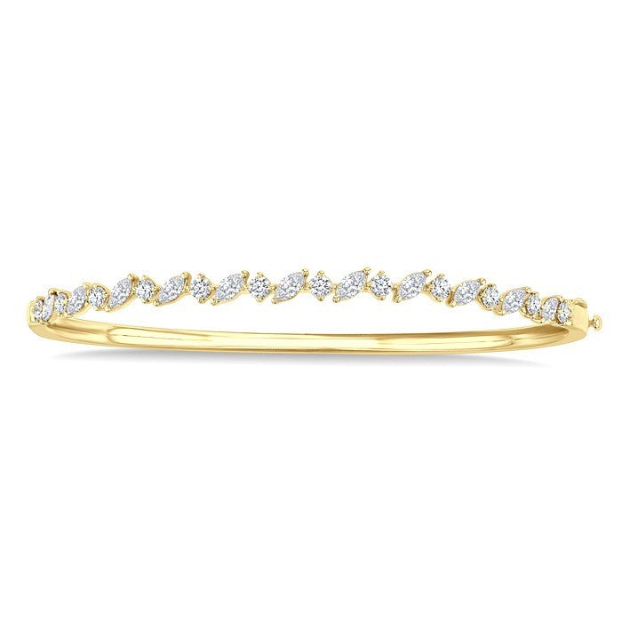 1 1/3 Ctw Marquise and Round Cut Diamond Stackable Bangle in 14K Yellow Gold