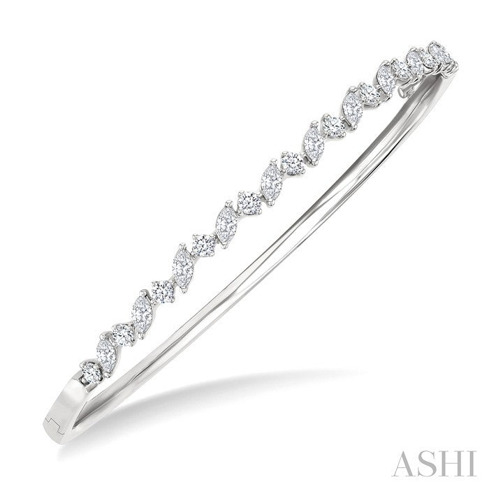 1 1/3 Ctw Marquise and Round Cut Diamond Stackable Bangle in 14K White Gold