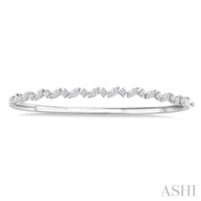 1 1/3 Ctw Marquise and Round Cut Diamond Stackable Bangle in 14K White Gold