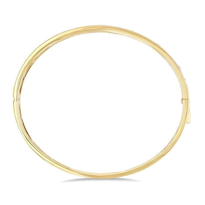 3/4 Ctw Round Cut Diamond Clover Fashion Bangle in 14K Yellow Gold