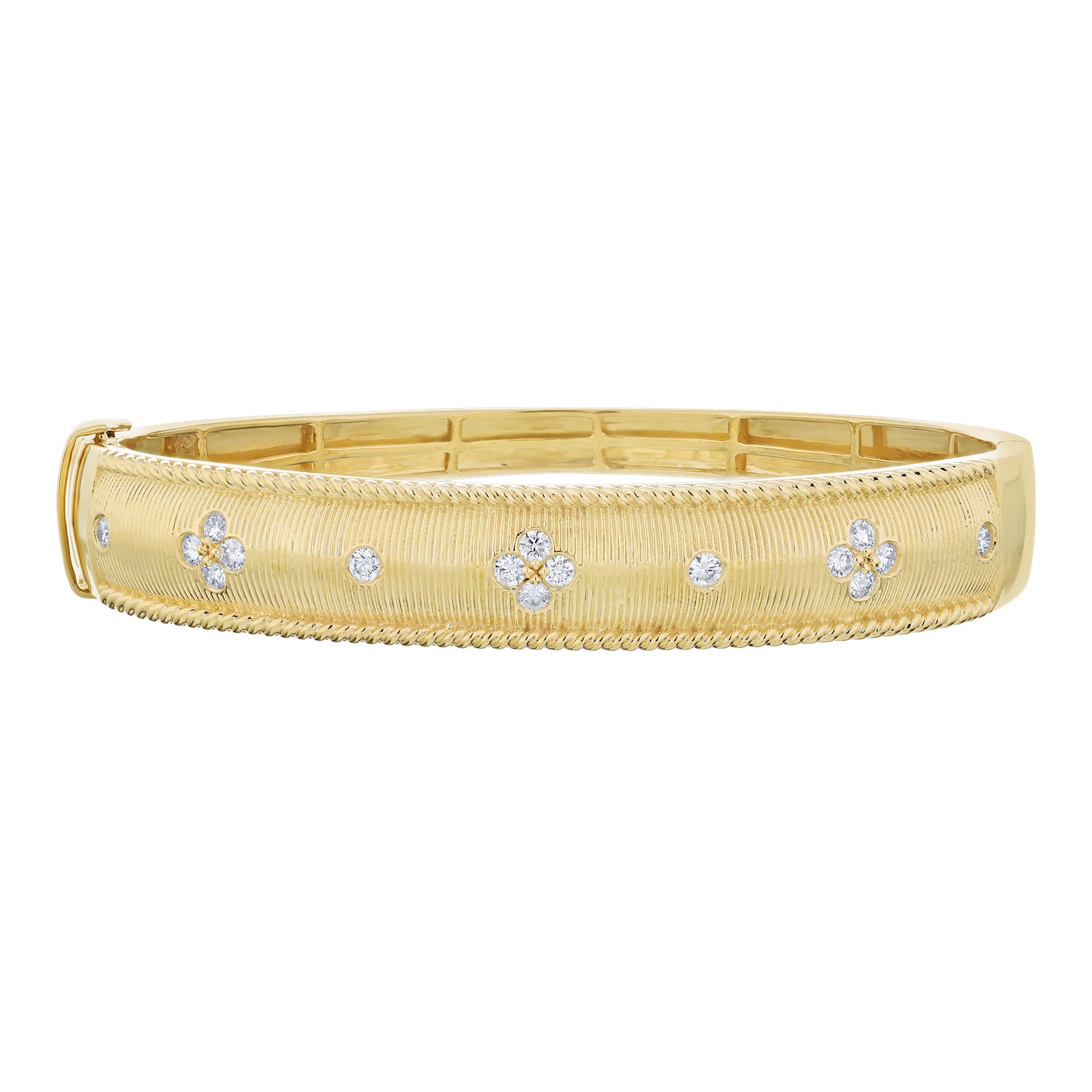 Diamond Round Burnish Set Texture Twisted Rope Edged Dome Bracelet
