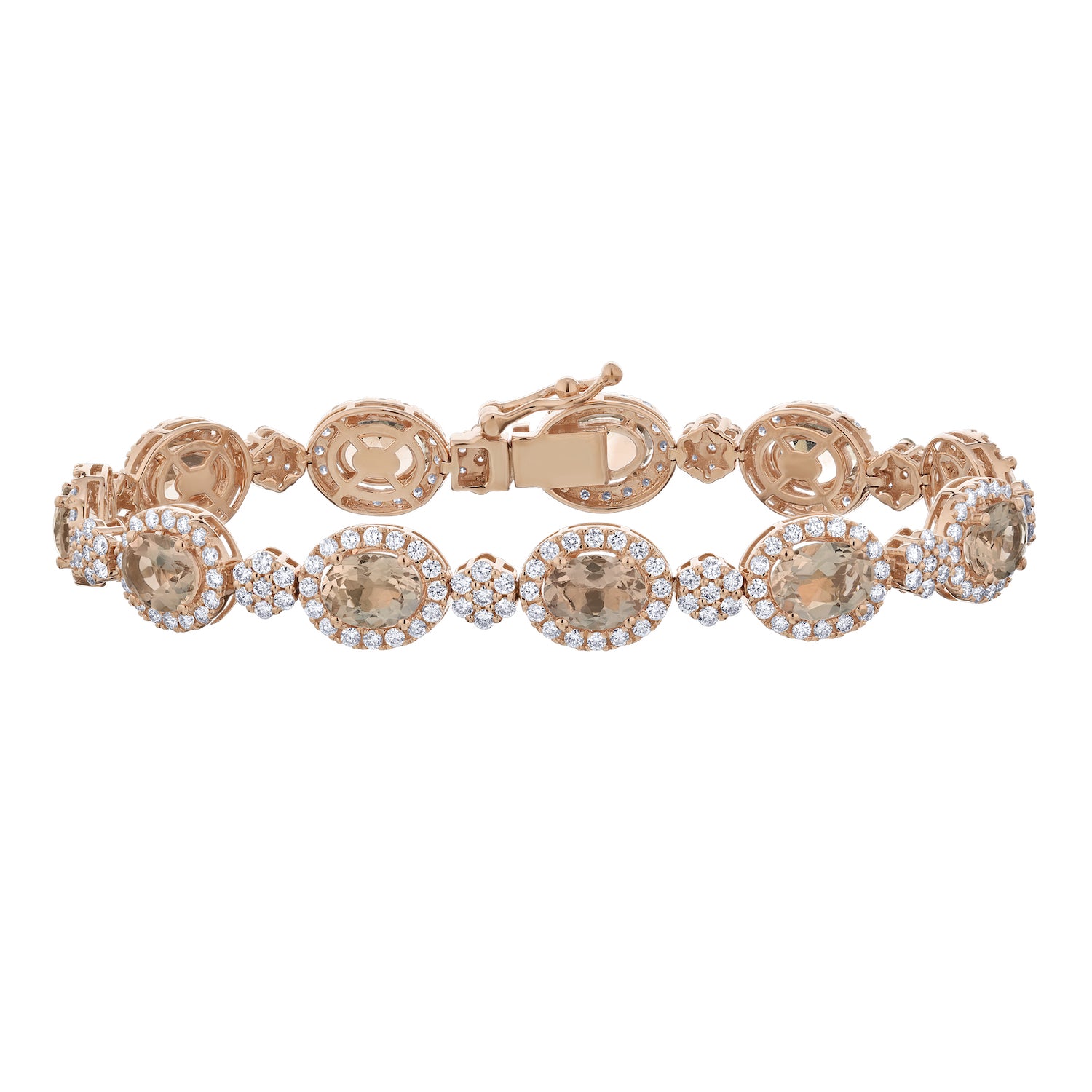 Diamond and Oval Shaped Morganite Halo Bracelet