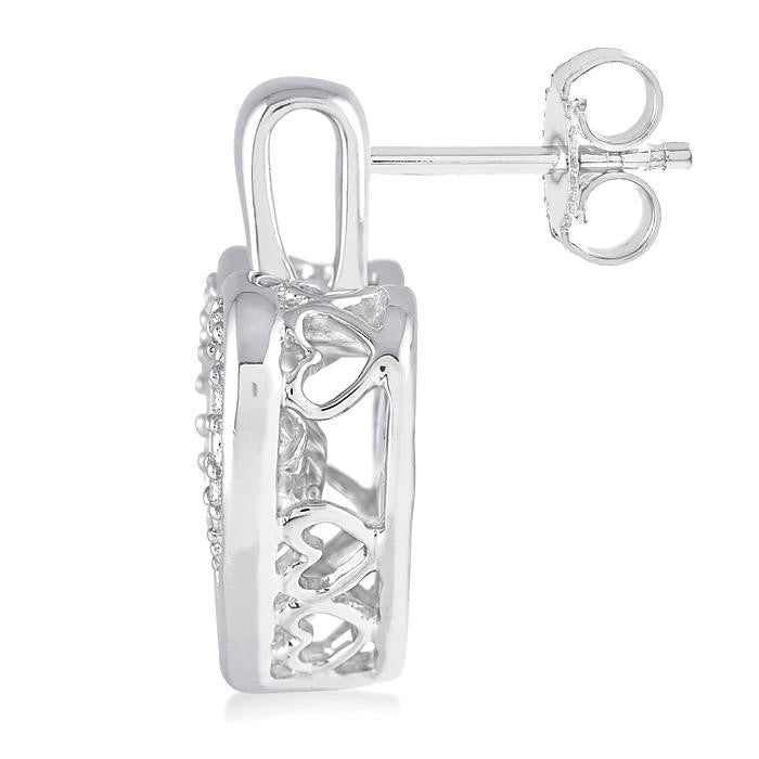 1/10 Ctw Round Cut Diamond Emotion Heart Earrings in Sterling Silver