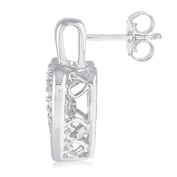 1/10 Ctw Round Cut Diamond Emotion Heart Earrings in Sterling Silver