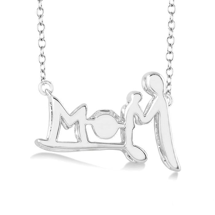 Silver Mom & Child Emotion Diamond Pendant