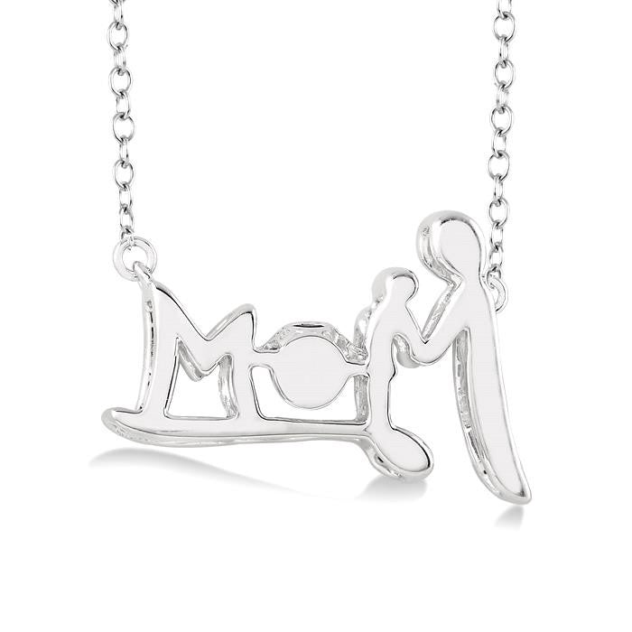 1/50 Ctw Round Cut Diamond Emotion Mom Pendant in Sterling Silver with Chain