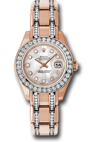 *Pre-Owned* Rolex Everose Gold Lady-Datejust Pearlmaster 29 Watch - 34 Diamond Bezel - Mother-Of-Pearl Diamond Dial
