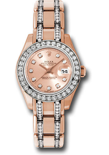 *Pre-Owned* Rolex Everose Gold Lady-Datejust Pearlmaster 29 Watch - 34 Diamond Bezel - Pink Diamond Dial