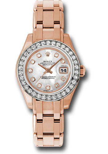 *Pre-Owned* Rolex Everose Gold Lady-Datejust Pearlmaster 29 Watch - 34 Diamond Bezel - Mother-Of-Pearl Diamond Dial