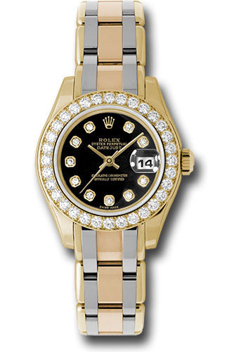 *Pre-Owned* Rolex Yellow Gold Lady-Datejust Pearlmaster 29 Watch - 32 Diamond Bezel - Black Diamond Dial