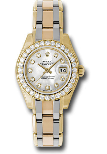 *Pre-Owned* Rolex Yellow Gold Lady-Datejust Pearlmaster 29 Watch - 32 Diamond Bezel - Mother-Of-Pearl Diamond Dial