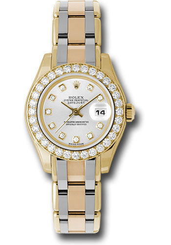*Pre-Owned* Rolex Yellow Gold Lady-Datejust Pearlmaster 29 Watch - 32 Diamond Bezel - Silver Diamond Dial