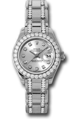 *Pre-Owned* Rolex White Gold Lady-Datejust Pearlmaster 29 Watch - 32 Diamond Bezel - Silver Diamond Dial