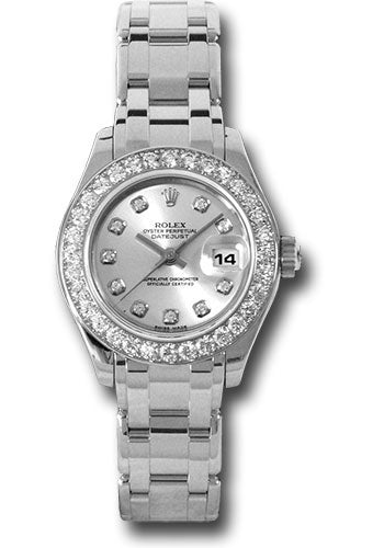 *Pre-Owned* Rolex White Gold Lady-Datejust Pearlmaster 29 Watch - 32 Diamond Bezel - Silver Diamond Dial