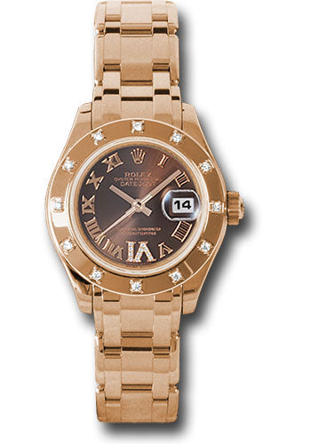 *Pre-Owned* Rolex Pink Gold Lady-Datejust Pearlmaster 29 Watch - 12 Diamond Bezel - Chocolate Brown Diamond Roman Vi Roman Dial