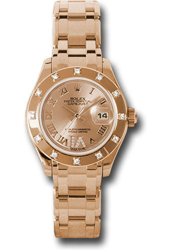 *Pre-Owned* Rolex Pink Gold Lady-Datejust Pearlmaster 29 Watch - 12 Diamond Bezel - Pink Champagne Diamond Roman Vi Roman Dial