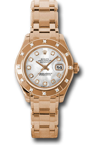 *Pre-Owned* Rolex Pink Gold Lady-Datejust Pearlmaster 29 Watch - 12 Diamond Bezel - Mother-Of-Pearl Diamond Dial