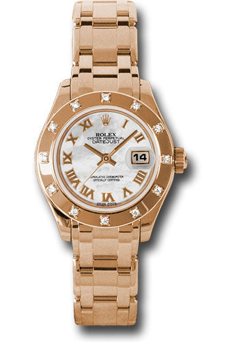 *Pre-Owned* Rolex Pink Gold Lady-Datejust Pearlmaster 29 Watch - 12 Diamond Bezel - Mother-Of-Pearl Roman Dial