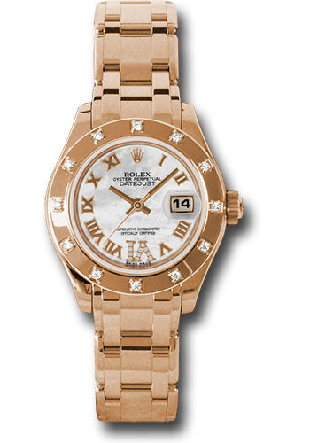 *Pre-Owned* Rolex Pink Gold Lady-Datejust Pearlmaster 29 Watch - 12 Diamond Bezel - Mother-Of-Pearl Diamond Roman Vi Roman Dial