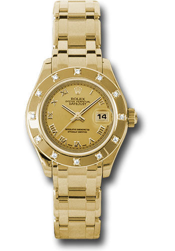 *Pre-Owned* Rolex Yellow Gold Lady-Datejust Pearlmaster 29 Watch - 12 Diamond Bezel - Champagne Roman Dial